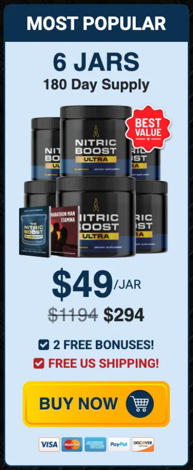 Nitric Boost 6-jar best value package with free shipping, maximum savings, and premium bonus gifts for optimal results